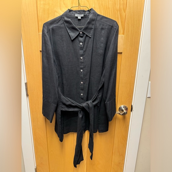 Go Silk Black 100% Linen 3/4 Sleeve Button Up Size 3X - Picture 2 of 8